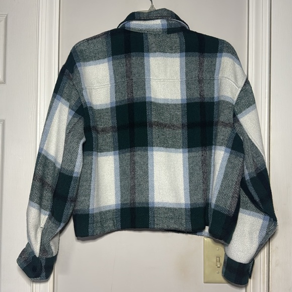 FOR THE REPUBLIC Plaid Cropped Shirt Jacket Snap Medium - Picture 7 of 13